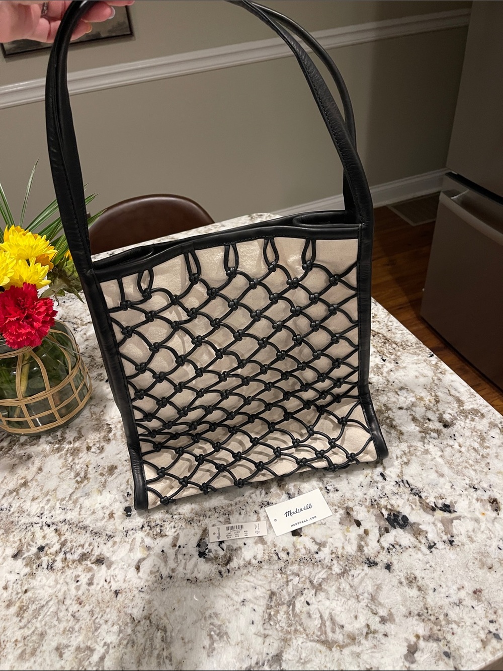 Madewell Black and Cream Net-Overlay Canvas Tote